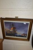 Harley Miller, coloured print of oil rigs produced for Total Oil Marine