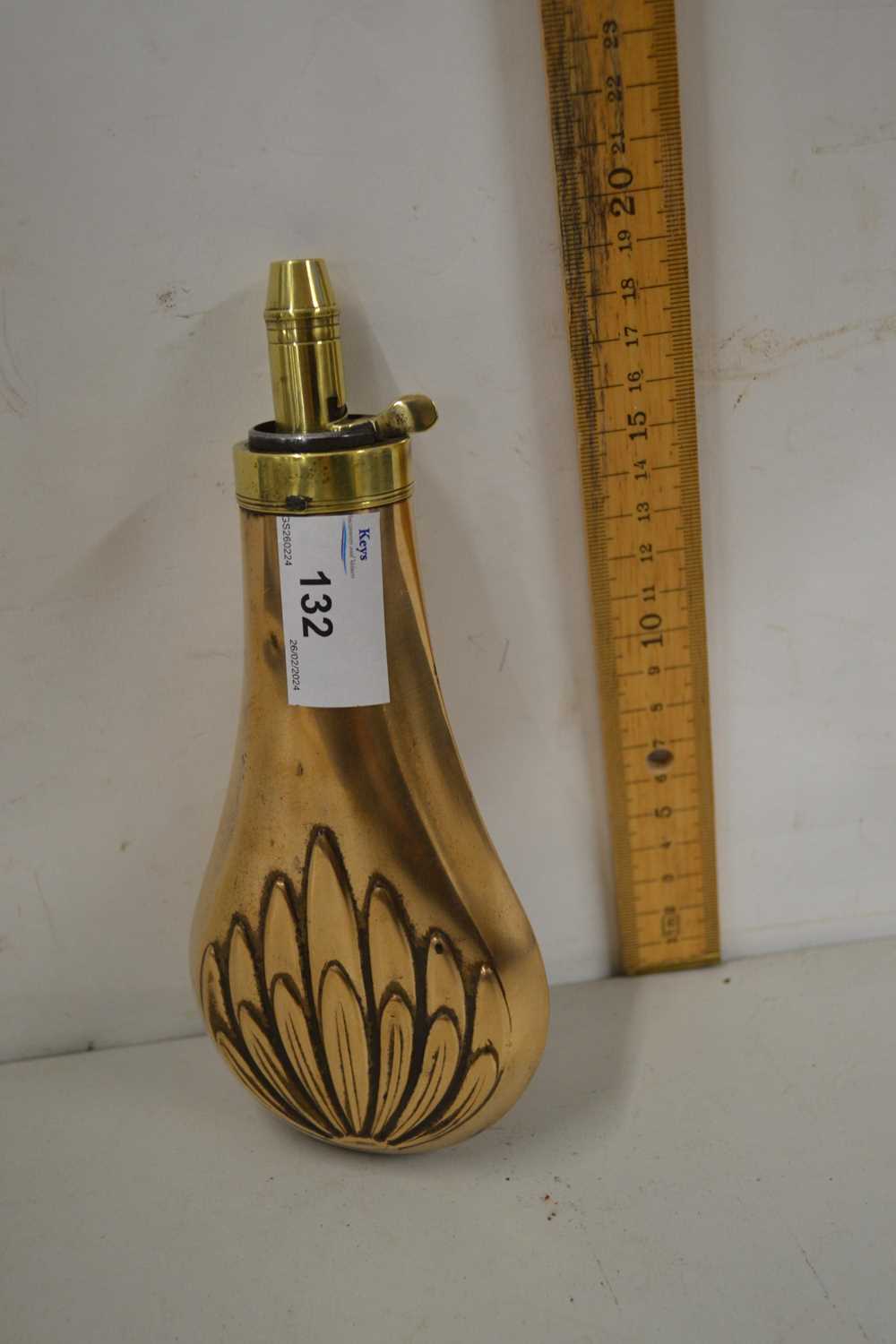 Copper and brass mounted powder flask