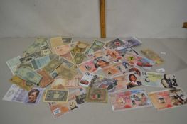 Group of various heavily circulated world bank notes