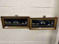 Pair of mixed media studies of cock fighting scenes, Thomas Bell label to reverse, 32cm wide