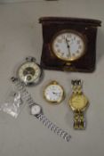 Mixed Lot: Various wrist and pocket watches together with a further leather cased travel clock