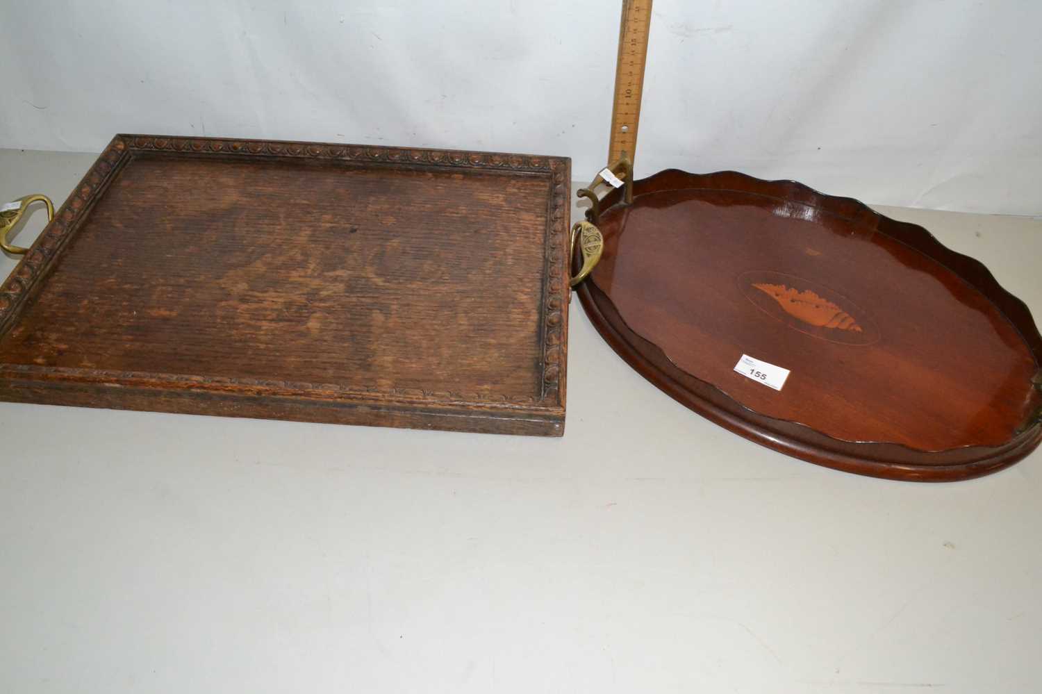 Georgian style mahogany galleried serving tray plus a further oak serving tray (2)