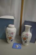 Wedgwood Rosemeade pattern vase and matching covered jar, both boxed