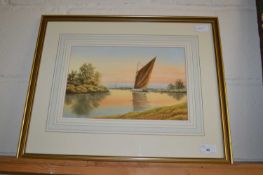 Adrian Wincup, Norfolk Wherry at Oulton, watercolour, framed and glazed