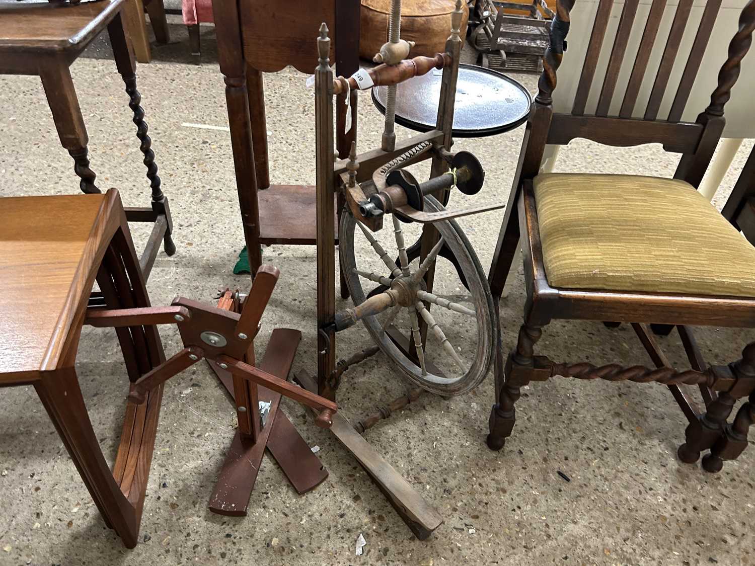 Vintage spinning wheel and one other