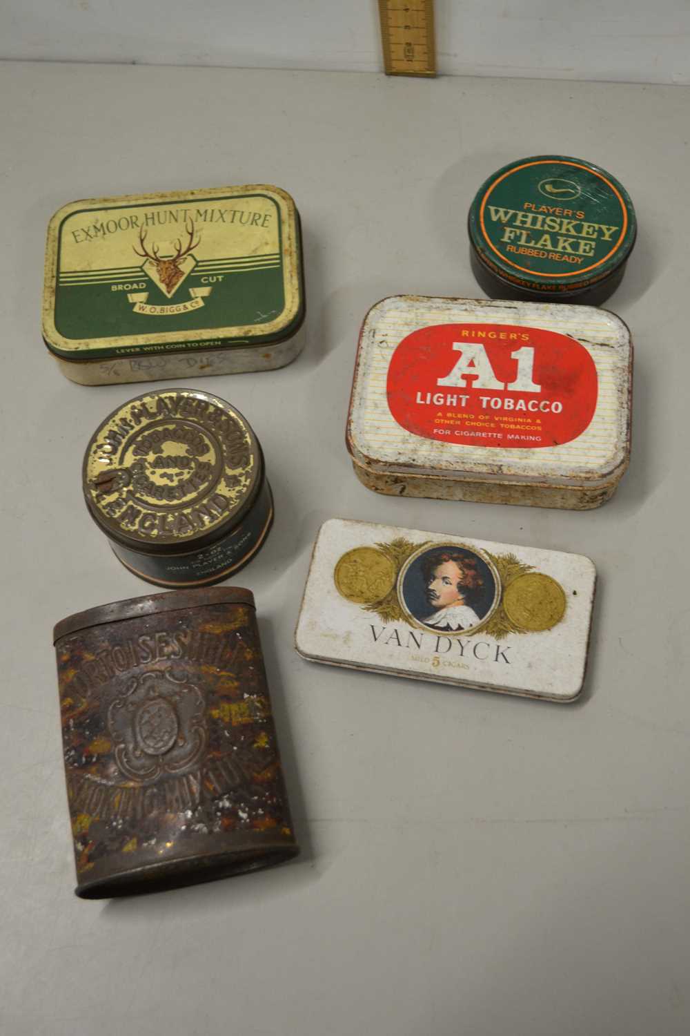 Collection of various vintage tobacco tins