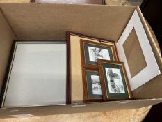 Box of various small pictures by Harley Miller and further loose picture frames