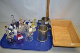 Mixed Lot: Porcelain and glass table bells, pewter tankards etc