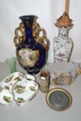 Mixed Lot: Large gilt decorated double handled vase and other assorted ceramics