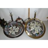 Mixed Lot: A pair of Tiffany style table lamps together with a further pair of Tiffany style light