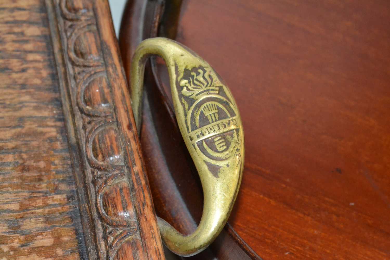 Georgian style mahogany galleried serving tray plus a further oak serving tray (2) - Image 2 of 2