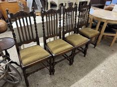 Set of four oak barley twist framed dining chairs