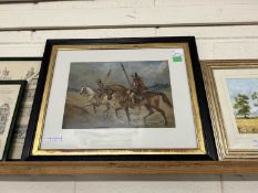 George Cattermole (British,1880-1868), Soldiers on horseback, watercolour and gouache, signed,