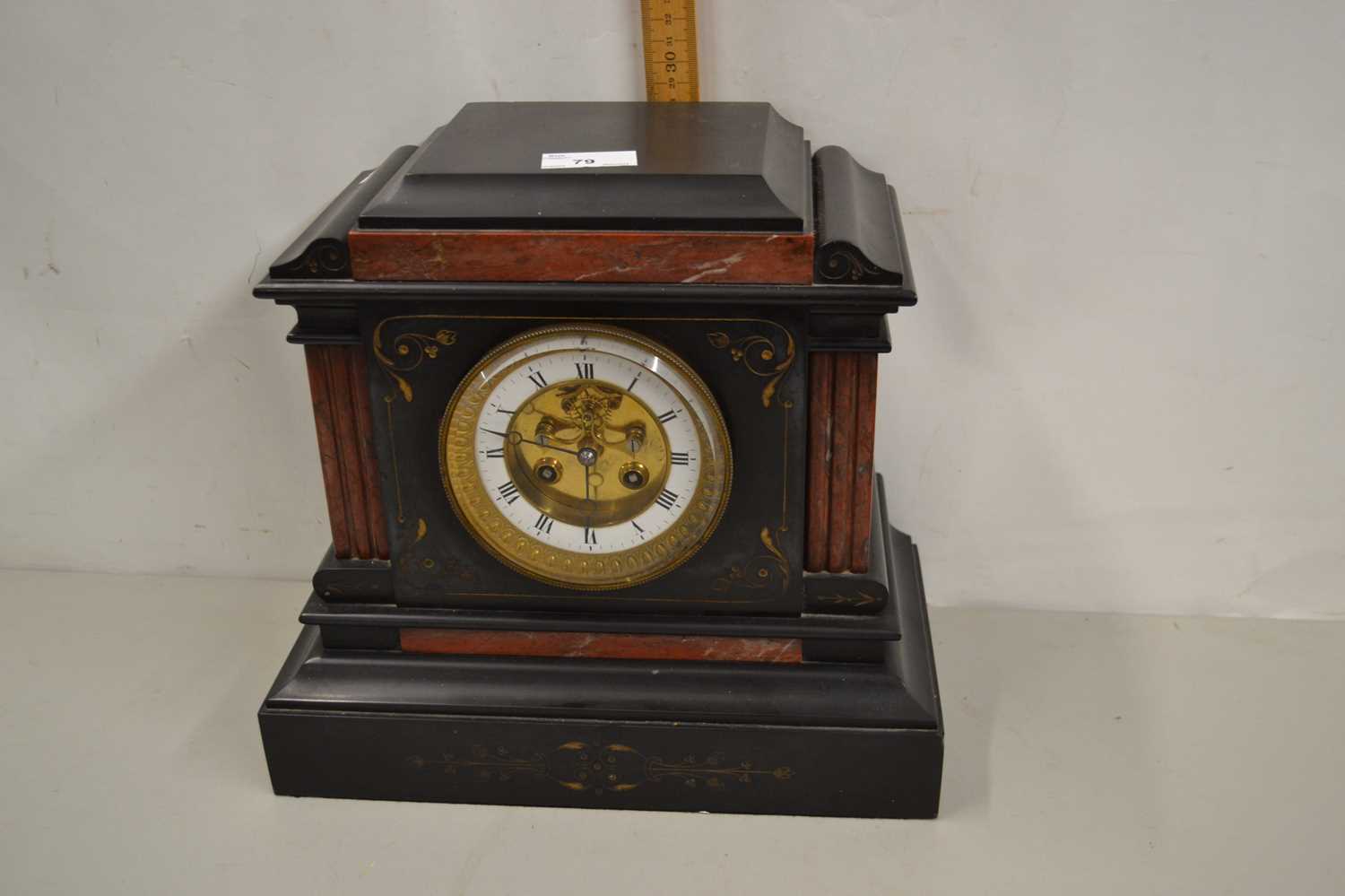 Victorian black slate and marble case mantel clock