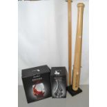 Mixed Lot: A King Pepper baseball bat and stand together with Enigme wine glasses and carafe