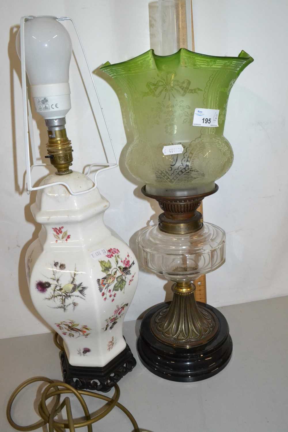 Late Victorian oil lamp with later electrical conversion together with a further table lamp