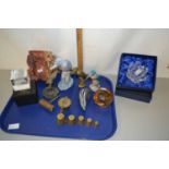 Mixed Lot: Various assorted ornaments, crystal glass waterlily, soap stone vase and other items