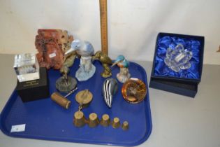 Mixed Lot: Various assorted ornaments, crystal glass waterlily, soap stone vase and other items