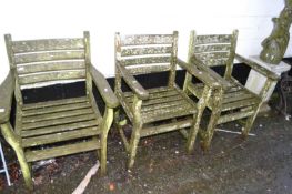 Set of three hardwood garden seats