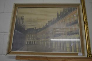 20th Century school study of a courtyard scene, framed and glazed