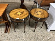 A pair of modern inlaid occasional tables with floral decoration