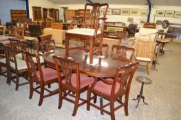 Reproduction twin pedestal dining table and seven accompanying chairs