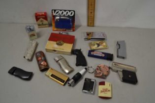 Box of various cigarette lighters to include more modern advertising examples