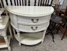 Cream finish demi lune hall table with two drawers