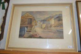 George Dolman, study of a boatyard scene, watercolour, framed and glazed