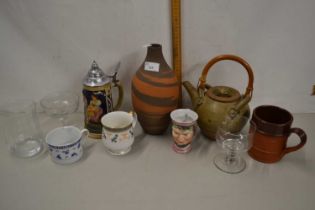 Mixed Lot: Various drinking glasses, pottery teapot etc