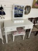 Modern white dressing table with accompanying stool and mirror