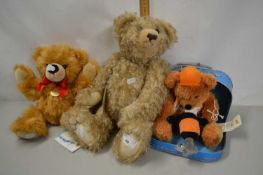 Modern mohair teddy bear by Bunwell Bears together with a further modern Steiff teddy bear Bobby