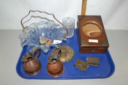 Mixed Lot: Matchbox covers, small copper jugs, vintage magnifier box etc