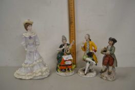 Mixed Lot: Coalport figure Louisa at Ascot together with three further continental figures