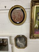 Two 19th Century monochrome prints, one in oval frame