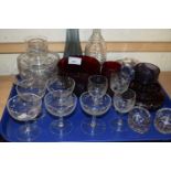 Assorted glass ware to include ruby glass rinser and others