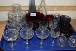 Assorted glass ware to include ruby glass rinser and others