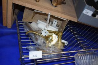 Quantity of brass door handles, white hinges and a dish drying rack