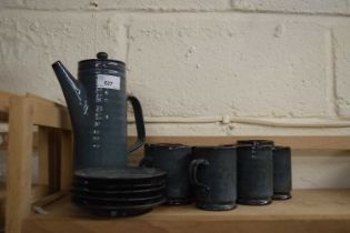 Blue glazed pottery coffee set