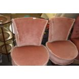 Pair of pink velour upholstered bedroom chairs