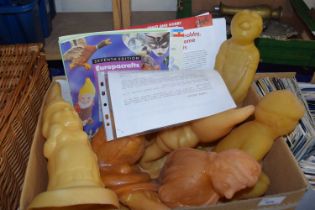Box containing a quantity of various moulds for garden gnomes and other ornaments