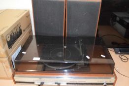 An HMV vintage record player and speakers