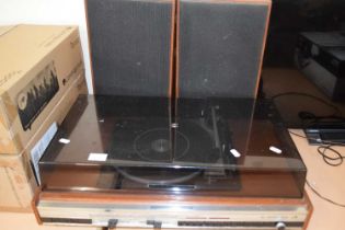 An HMV vintage record player and speakers