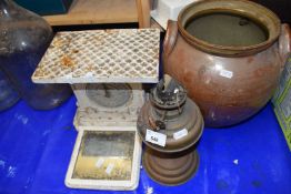 Set of Jaraso Personal Weighing Machine scales together with large pottery two handled jardiniere