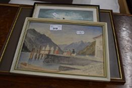 Mixed Lot: Three assorted pictures to include coloured print after Lowry, an engraving