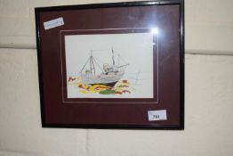 Study of a fishing boat framed and glazed