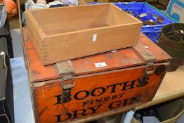 A Booths storage box and wooden filing tray