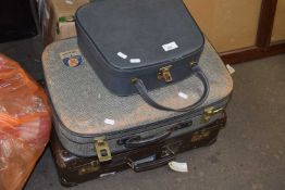 Three vintage suitcases to include and example marked Bergen Line