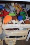 Two boxes of assorted soft toys