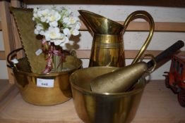 Assorted brass ware to include pans, jugs etc